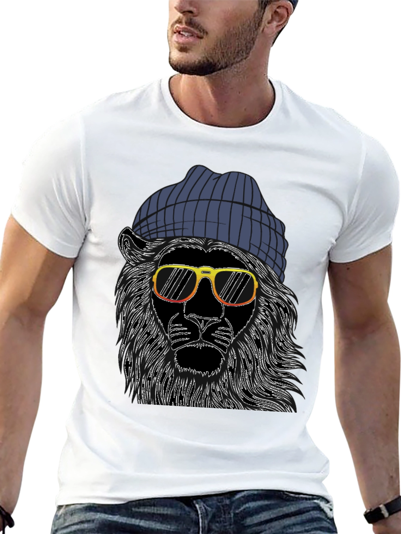 Cool Lion Tee: Graphic Print Beanie & Shades