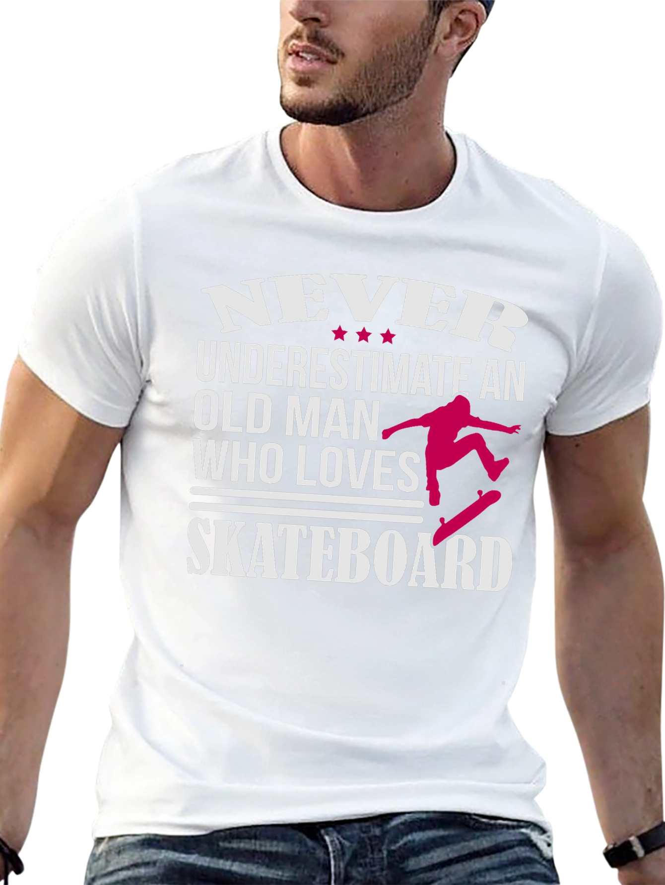 Never Underestimate Old Man Skateboarder Graphic Tee