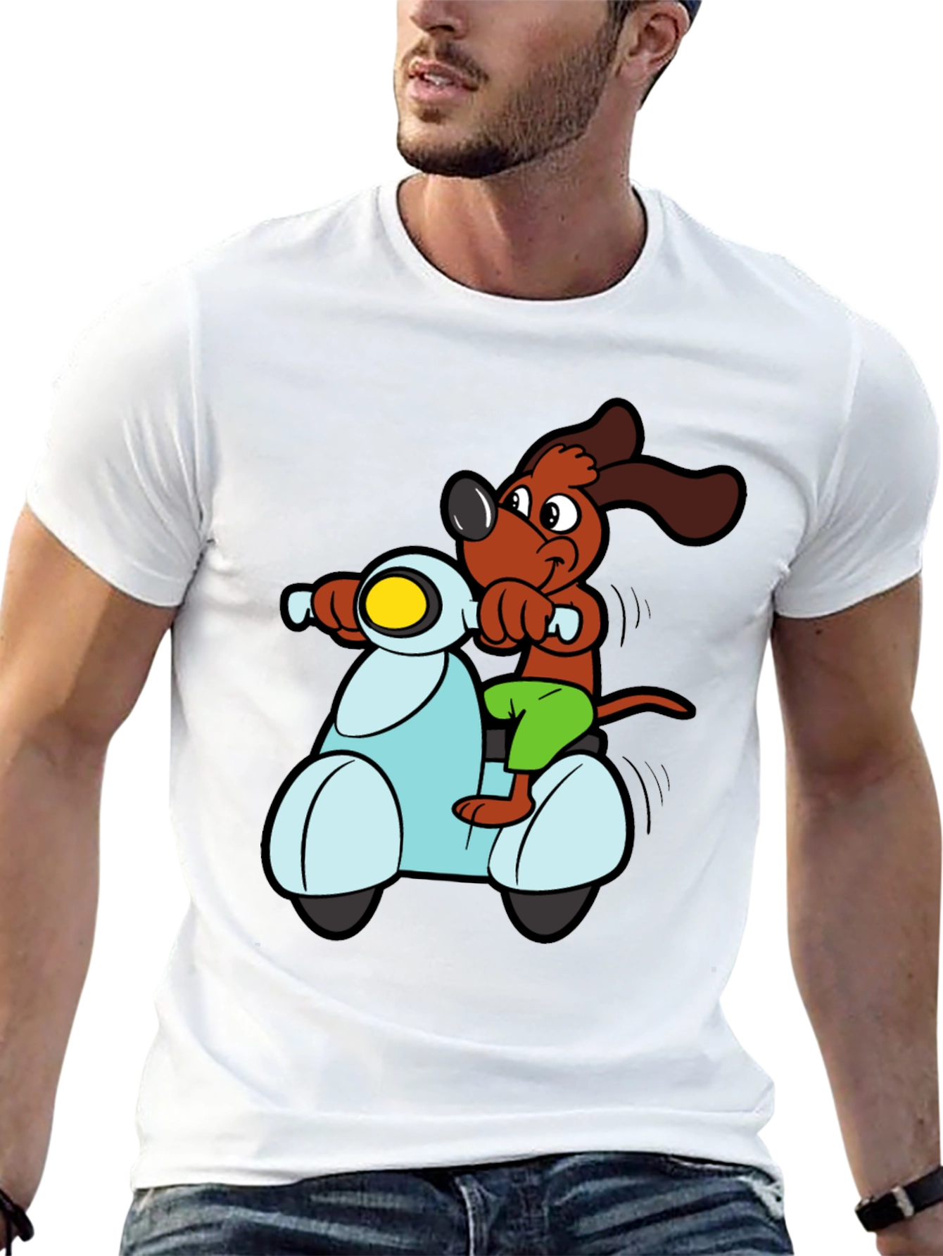 Dog on Scooter Graphic Tee - Black Cotton T-Shirt