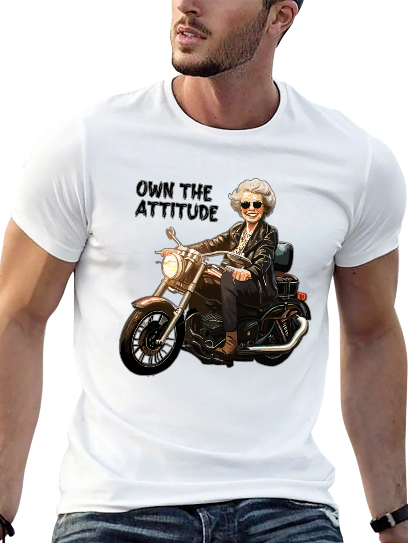Own the Attitude T-Shirt - Badass Biker Grandma