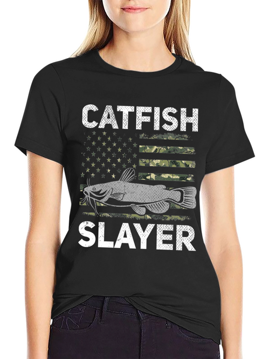 Catfish Slayer Graphic Tee - Camo Flag Design