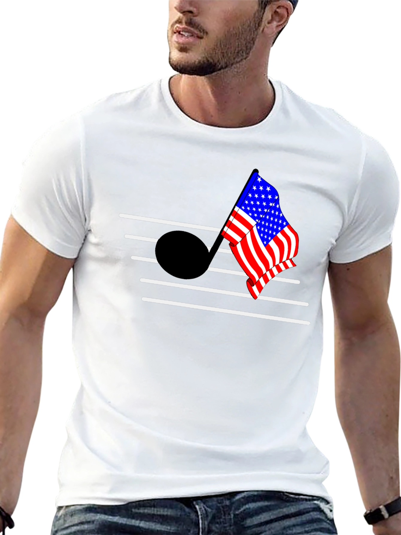 American Flag Music Note Graphic T-Shirt