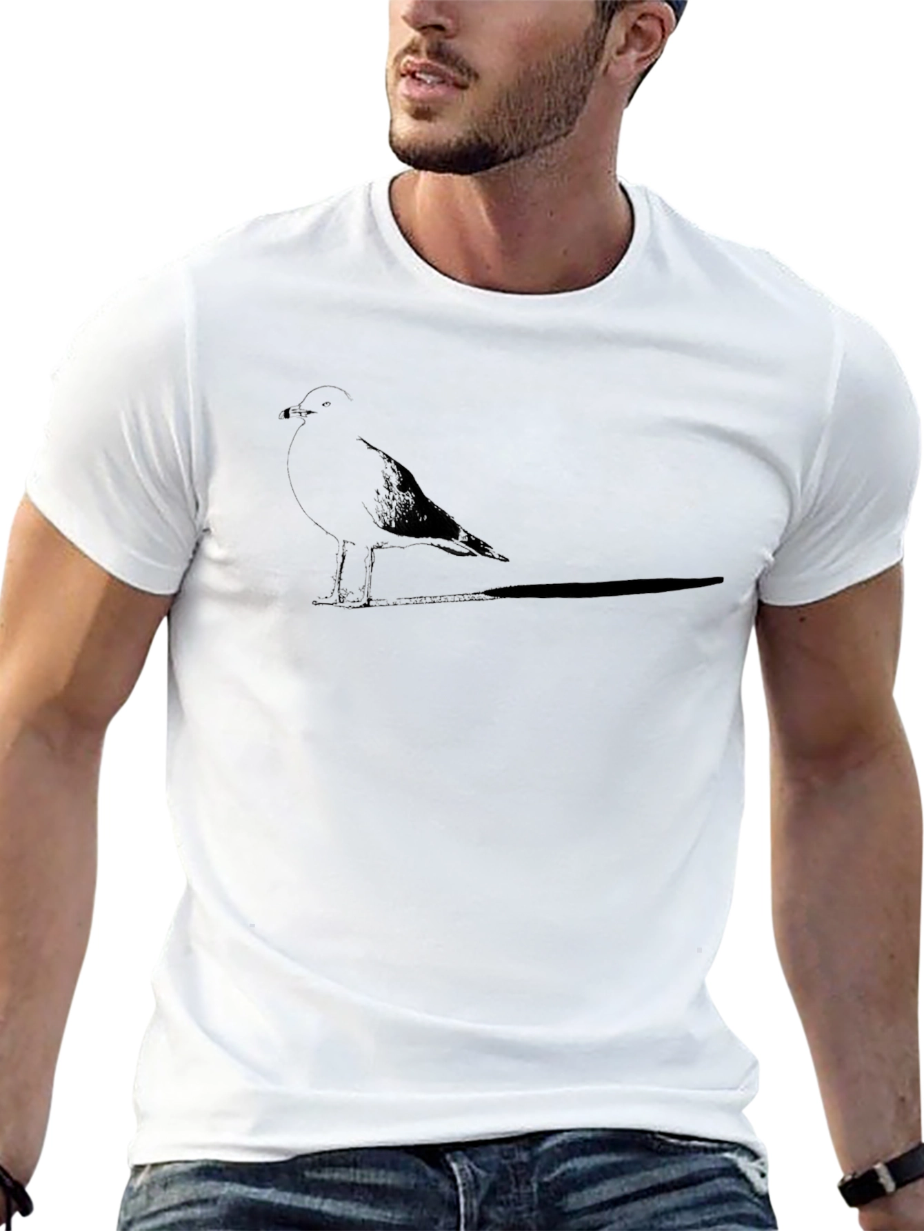 Mens Black T-Shirt with Silhouette Seagull Design