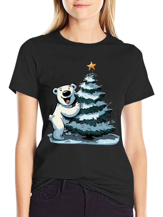 Festive Bear Christmas Tree Black T-Shirt