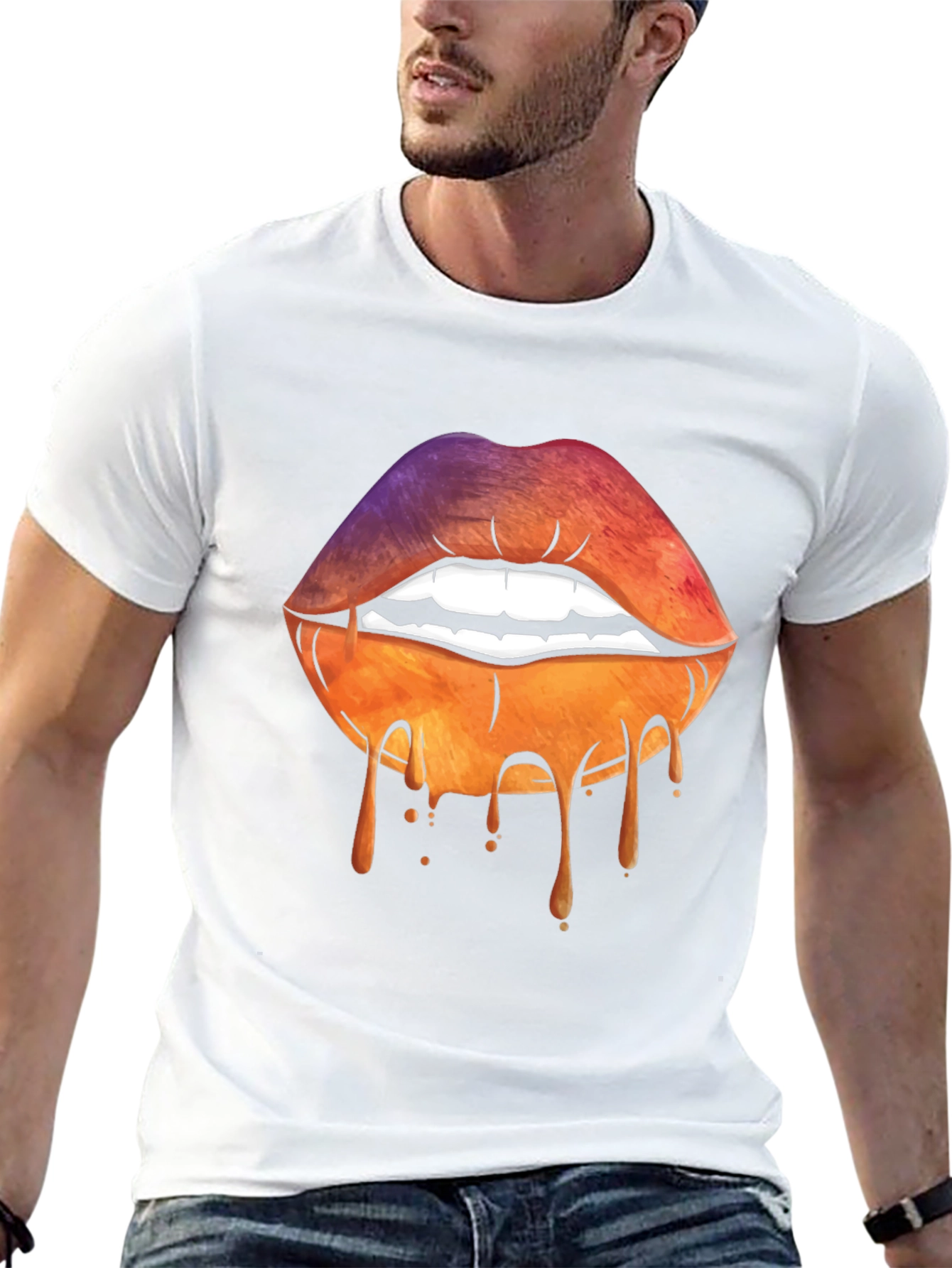 Dripping Lips Graphic Tee - Unique Art T-Shirt