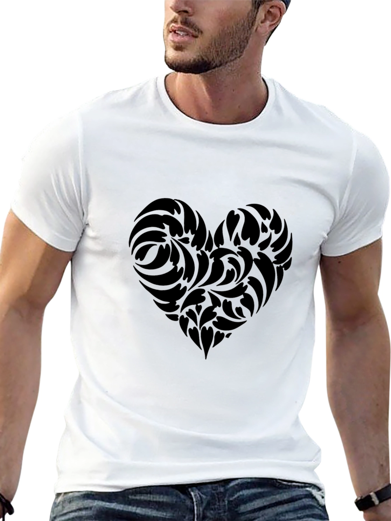 Elegant Black Heart Pattern T-Shirt