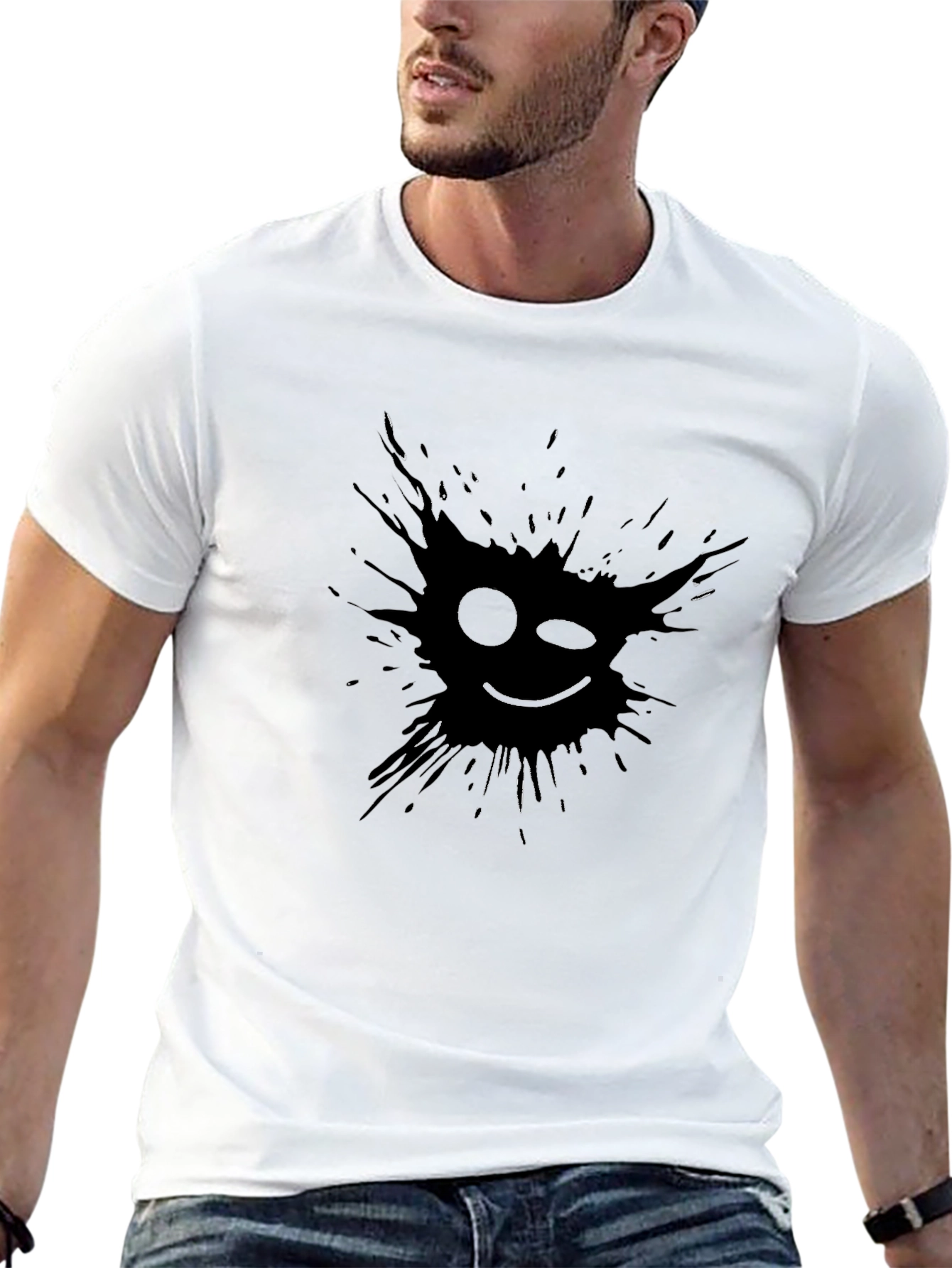 Mens Black Graphic Tee - Winking Smiley Face