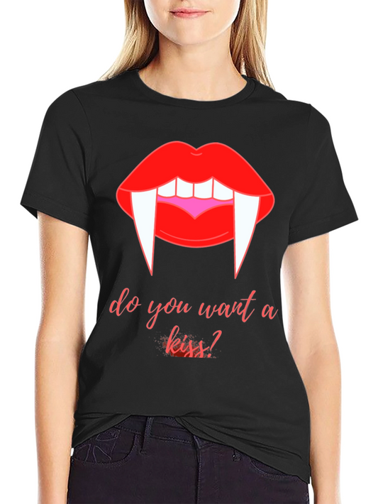 Vampire Kiss Graphic Tee - Halloween Black T-Shirt