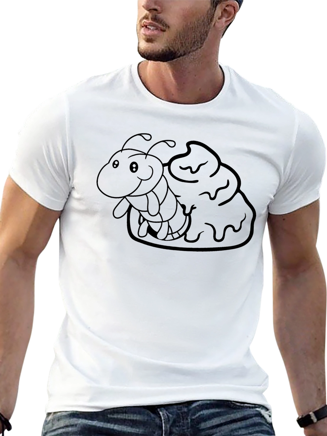 Cartoon Caterpillar T-Shirt - Soft Black Cotton Tee