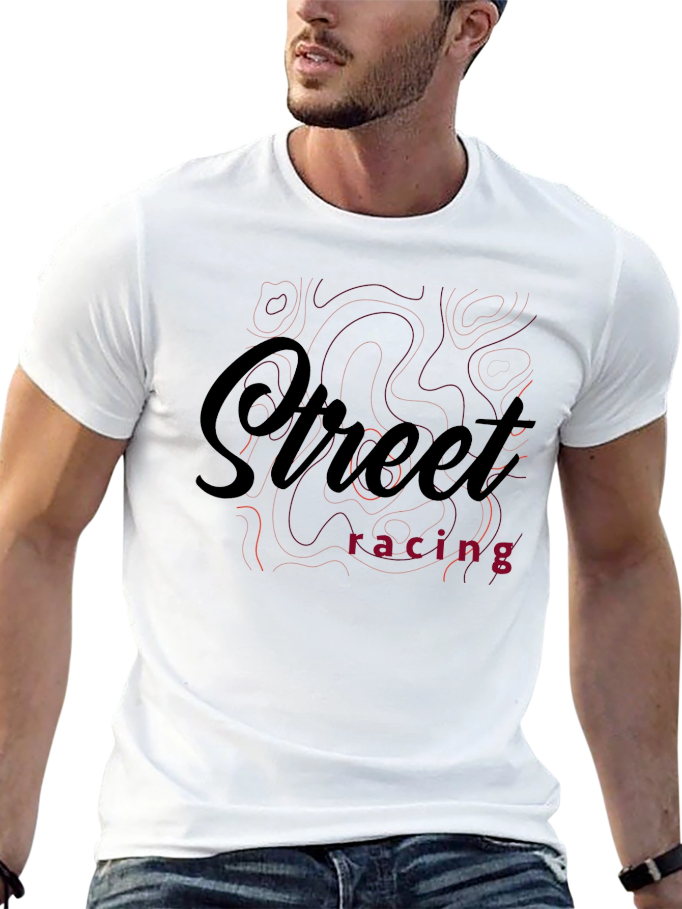 Street Racing Graphic Print Black T-Shirt