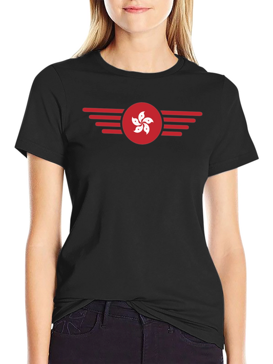 Hong Kong Flag Graphic Tee - Sleek Black Cotton T-Shirt