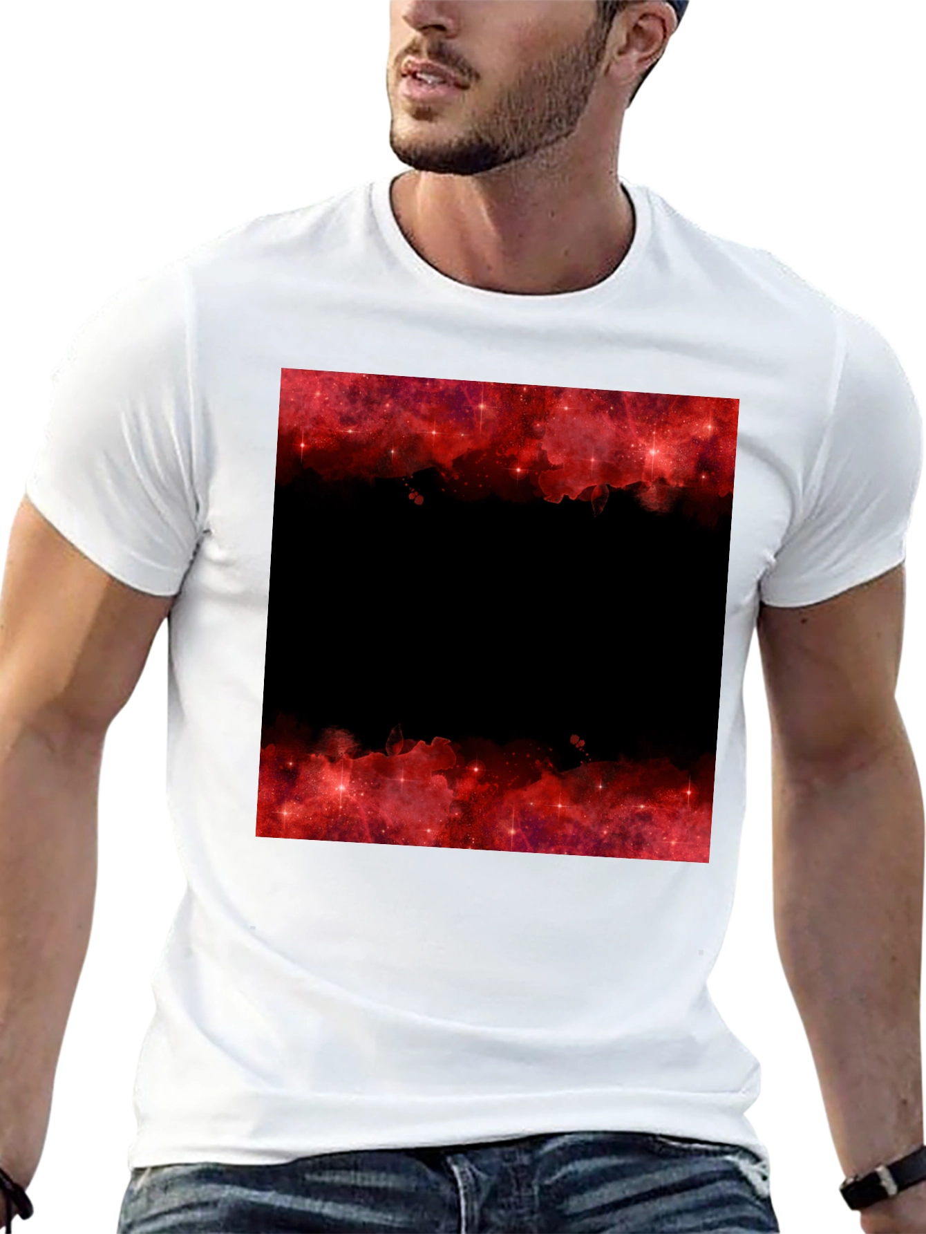 Red Galaxy Graphic Tee - Trendy Black T-Shirt