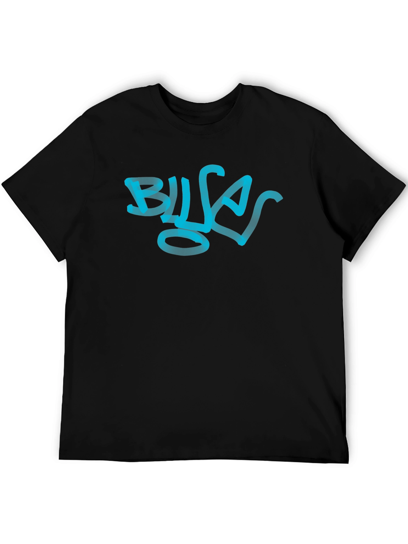 Mens Black Graphic Tee - Blue Graffiti Design
