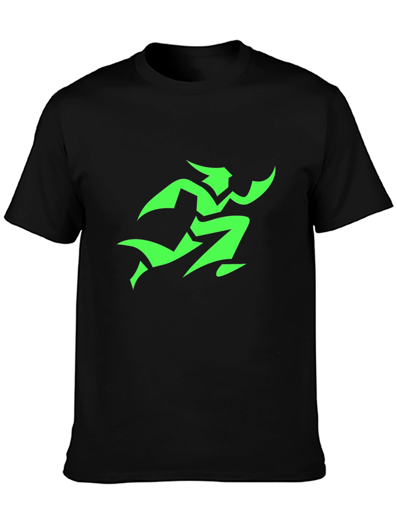 Mens Black T-Shirt with Green Runner Graphic