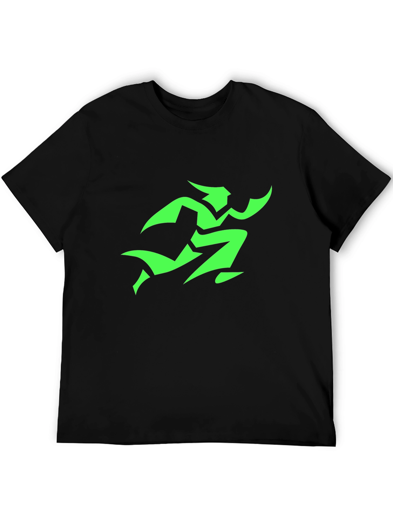 Mens Black T-Shirt with Green Runner Graphic