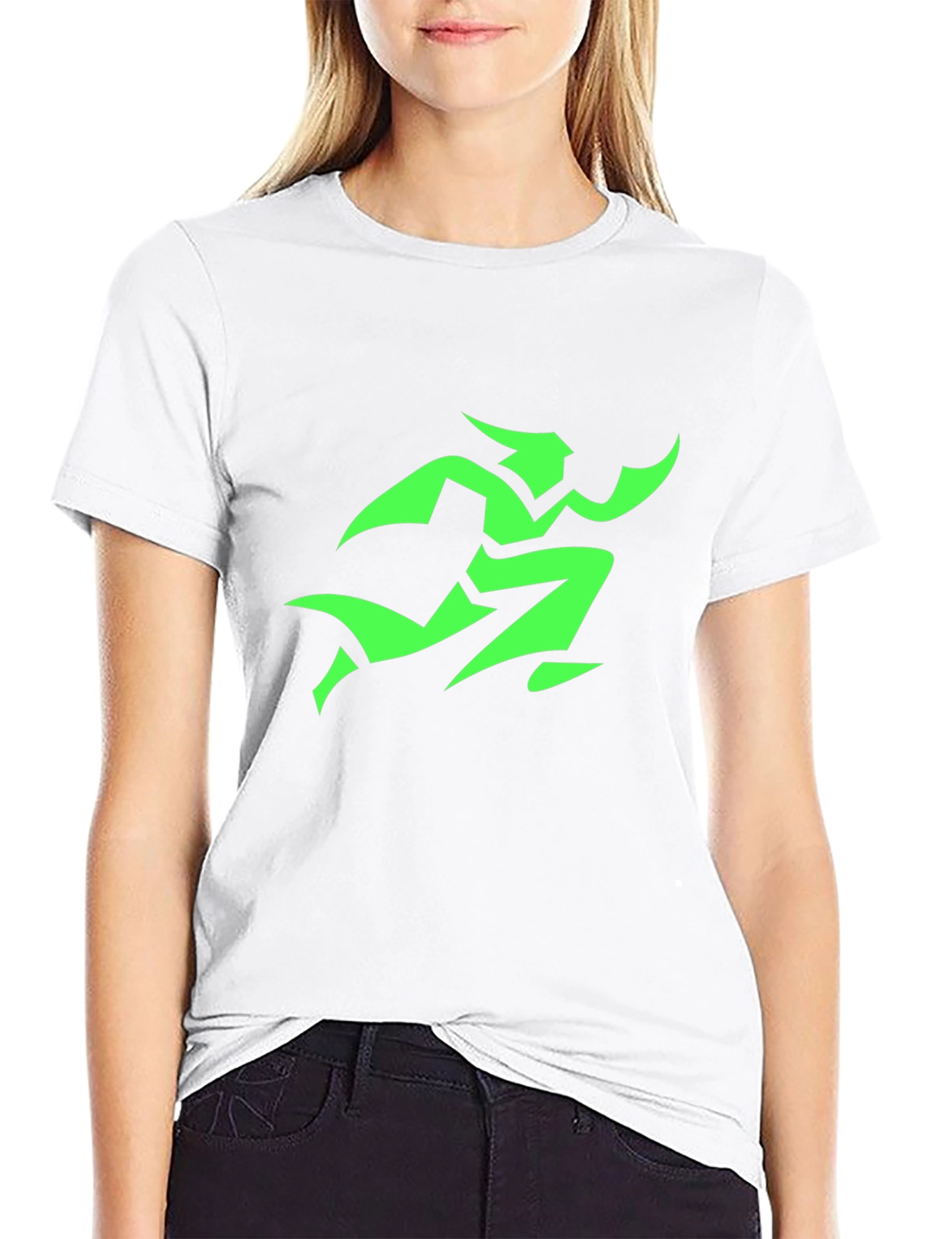 Mens Black T-Shirt with Green Runner Graphic