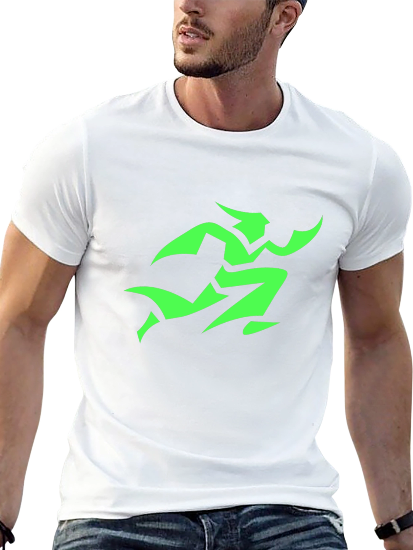 Mens Black T-Shirt with Green Runner Graphic