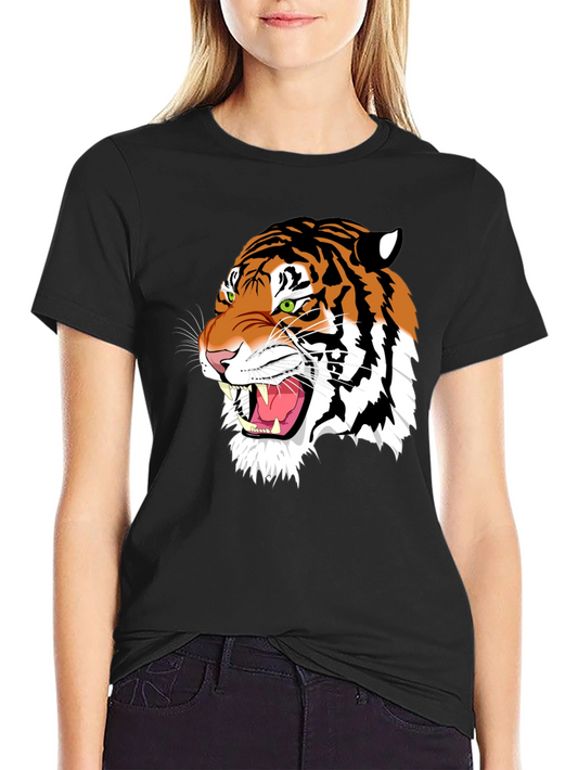 Bold Tiger Graphic Tee - Black Cotton T-Shirt