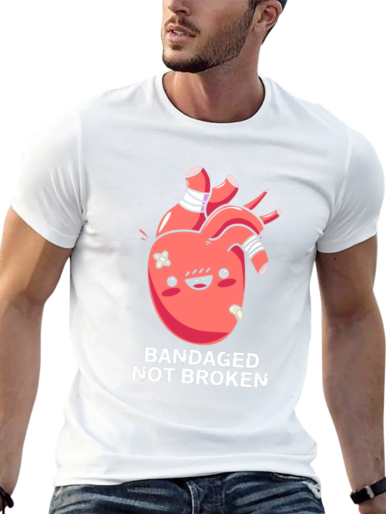 Bandaged Heart Graphic Tee - Not Broken T-Shirt