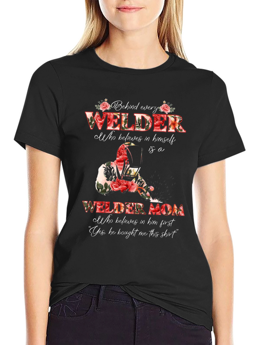 Welder Mom Graphic T-Shirt - Floral Design
