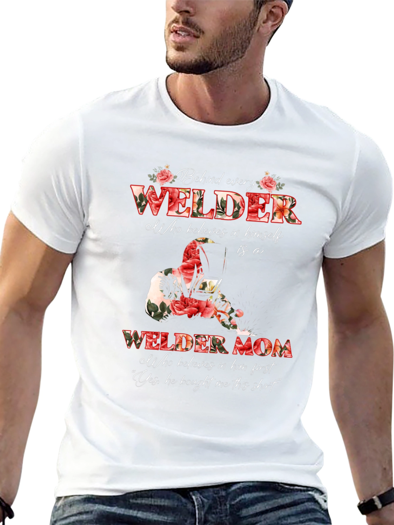 Welder Mom Graphic T-Shirt - Floral Design