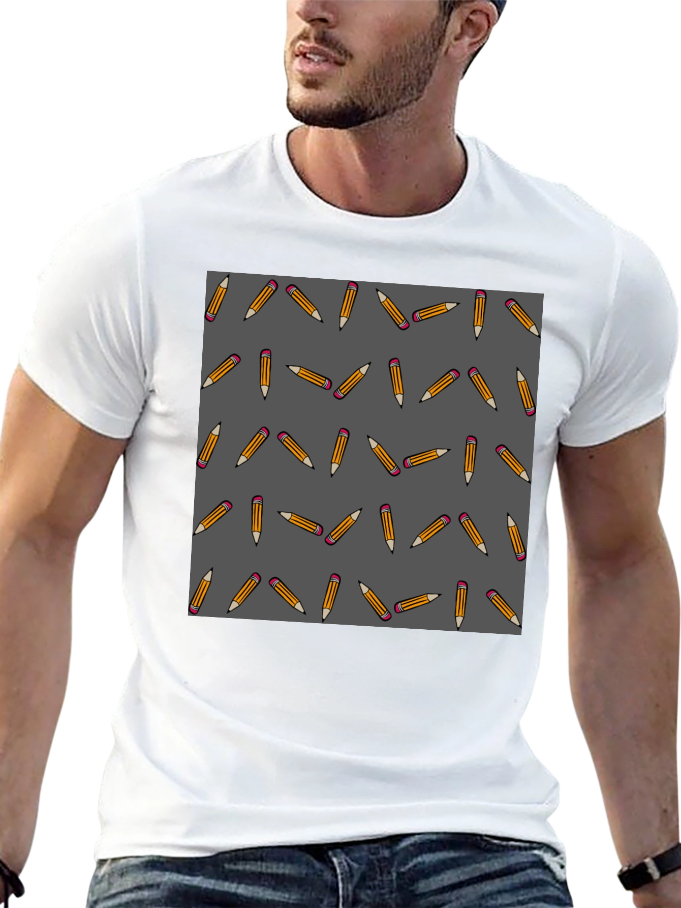 Pencil Pattern Tee - Stylish Novelty Graphic T-Shirt
