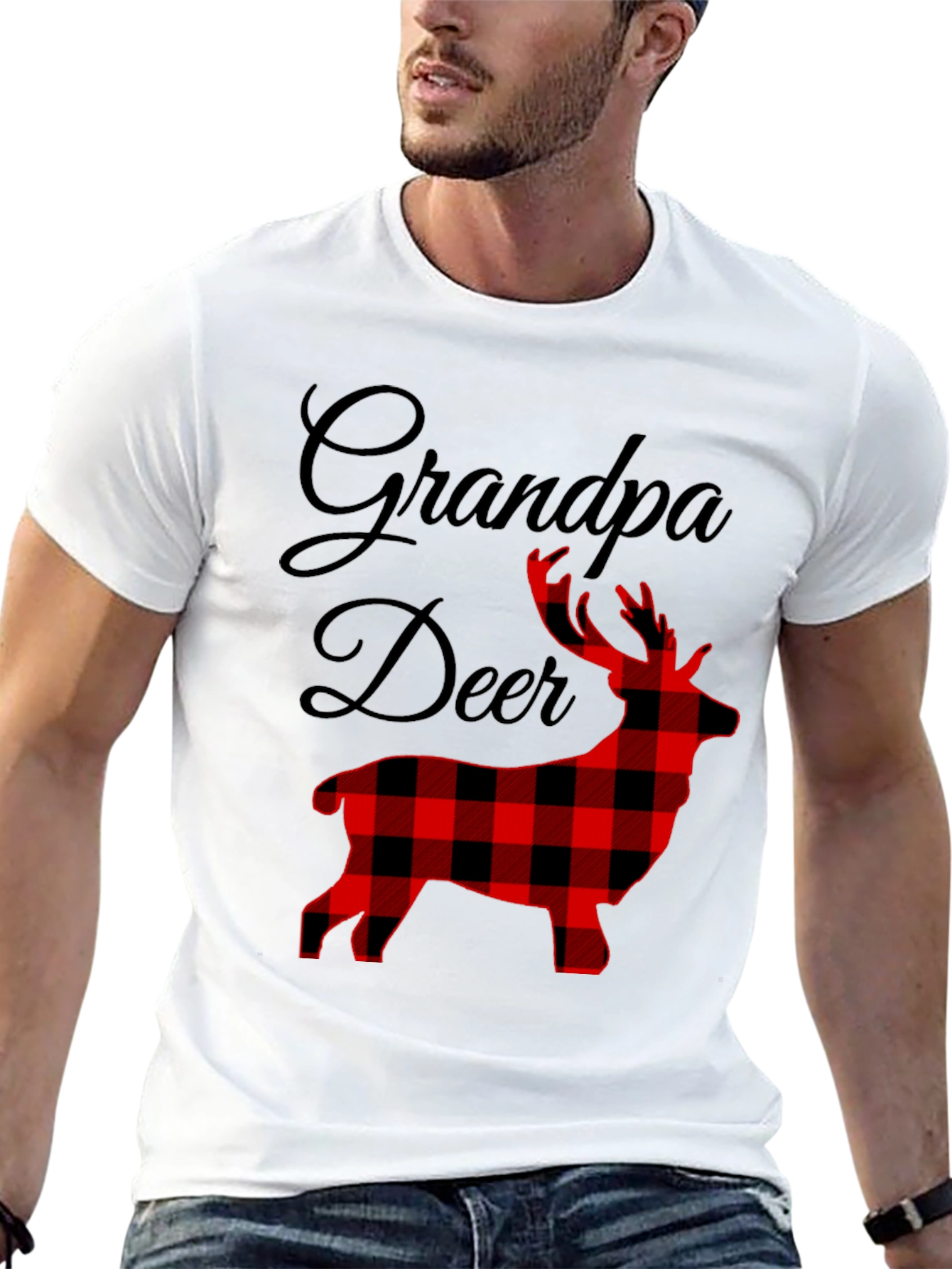 Grandpa Deer Plaid Graphic Tee
