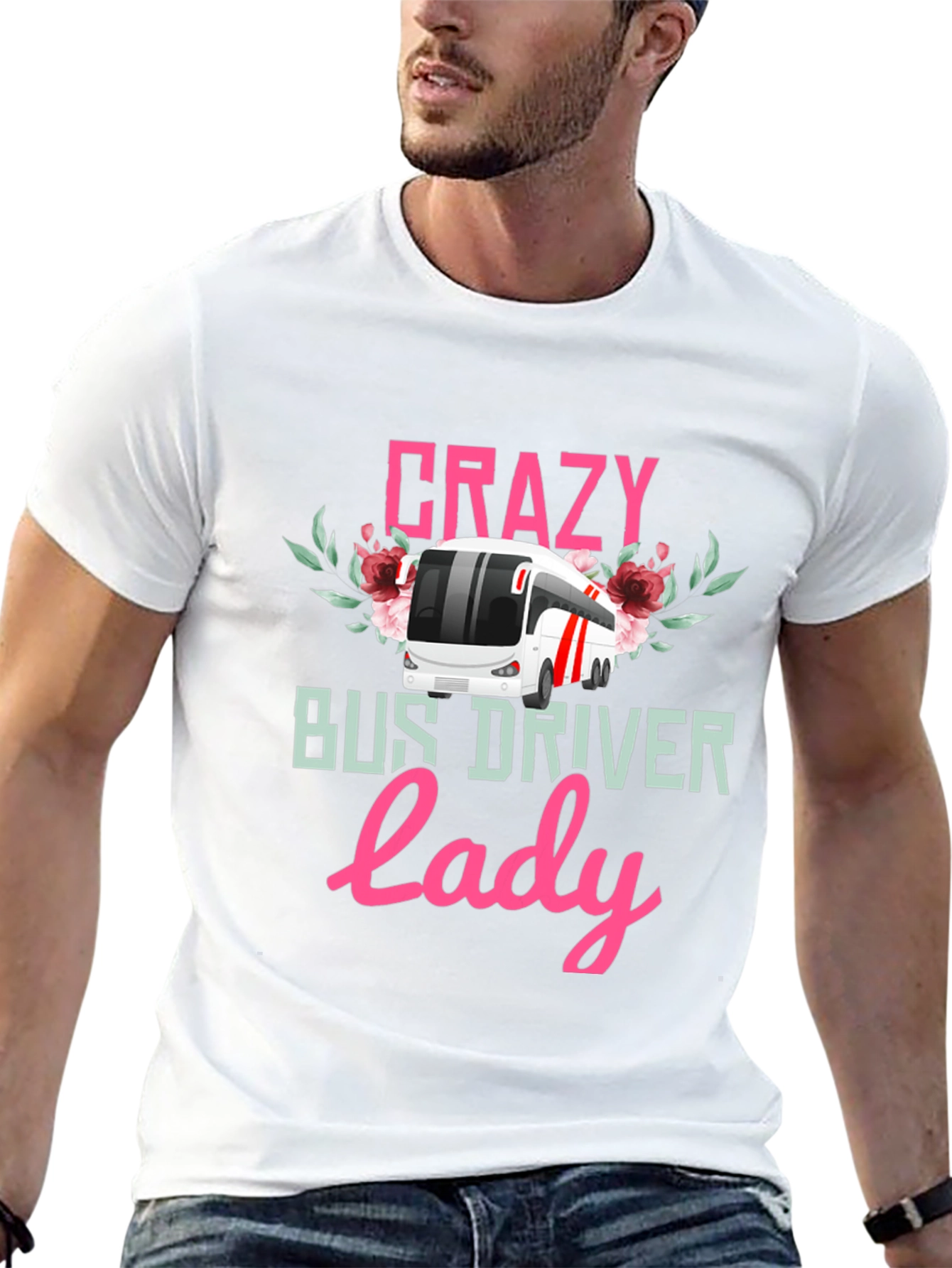 Crazy Bus Driver Lady T-Shirt - Floral Design