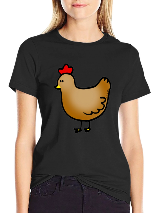 Cute Chicken Graphic Print Black T-Shirt