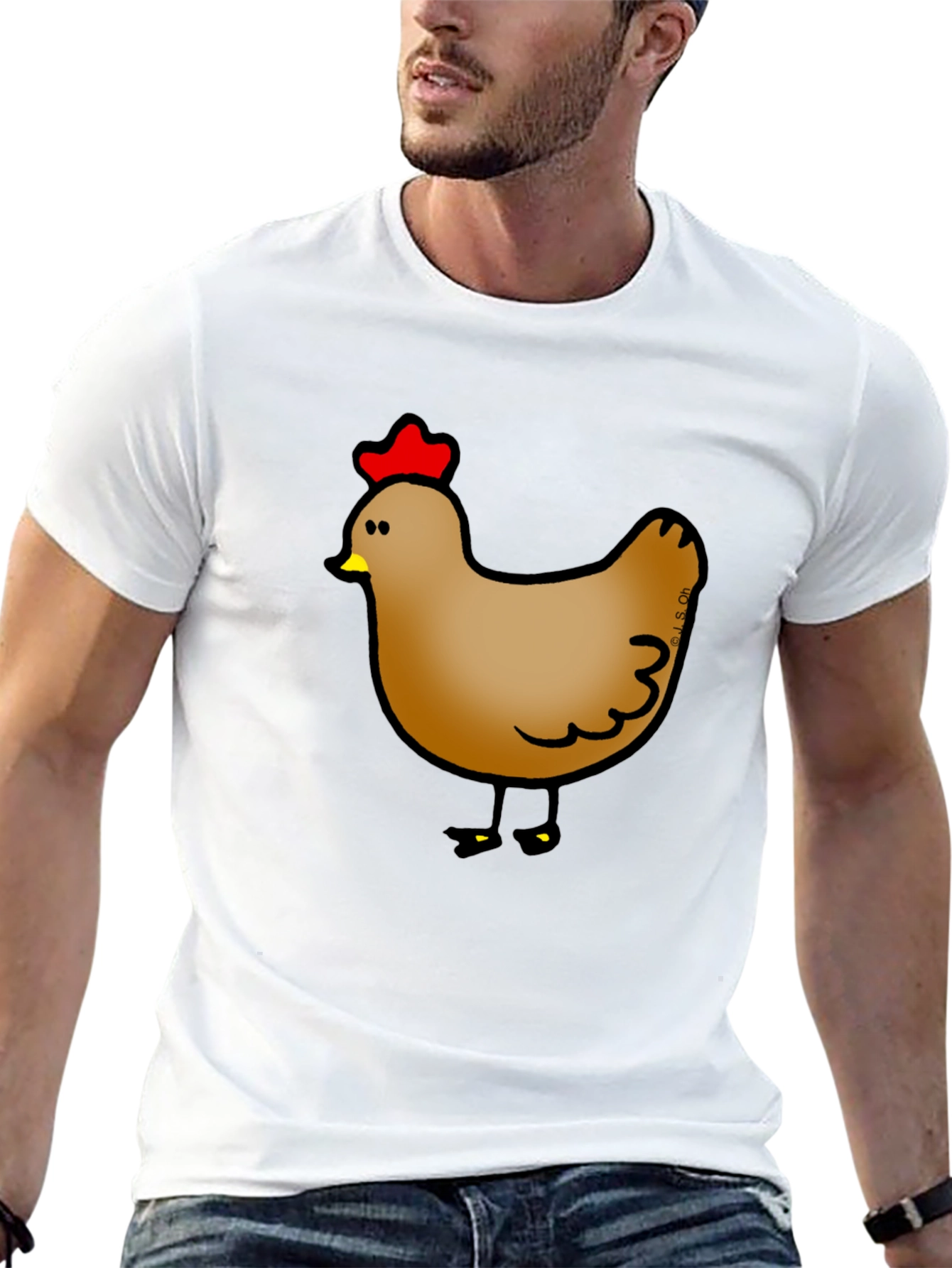 Cute Chicken Graphic Print Black T-Shirt