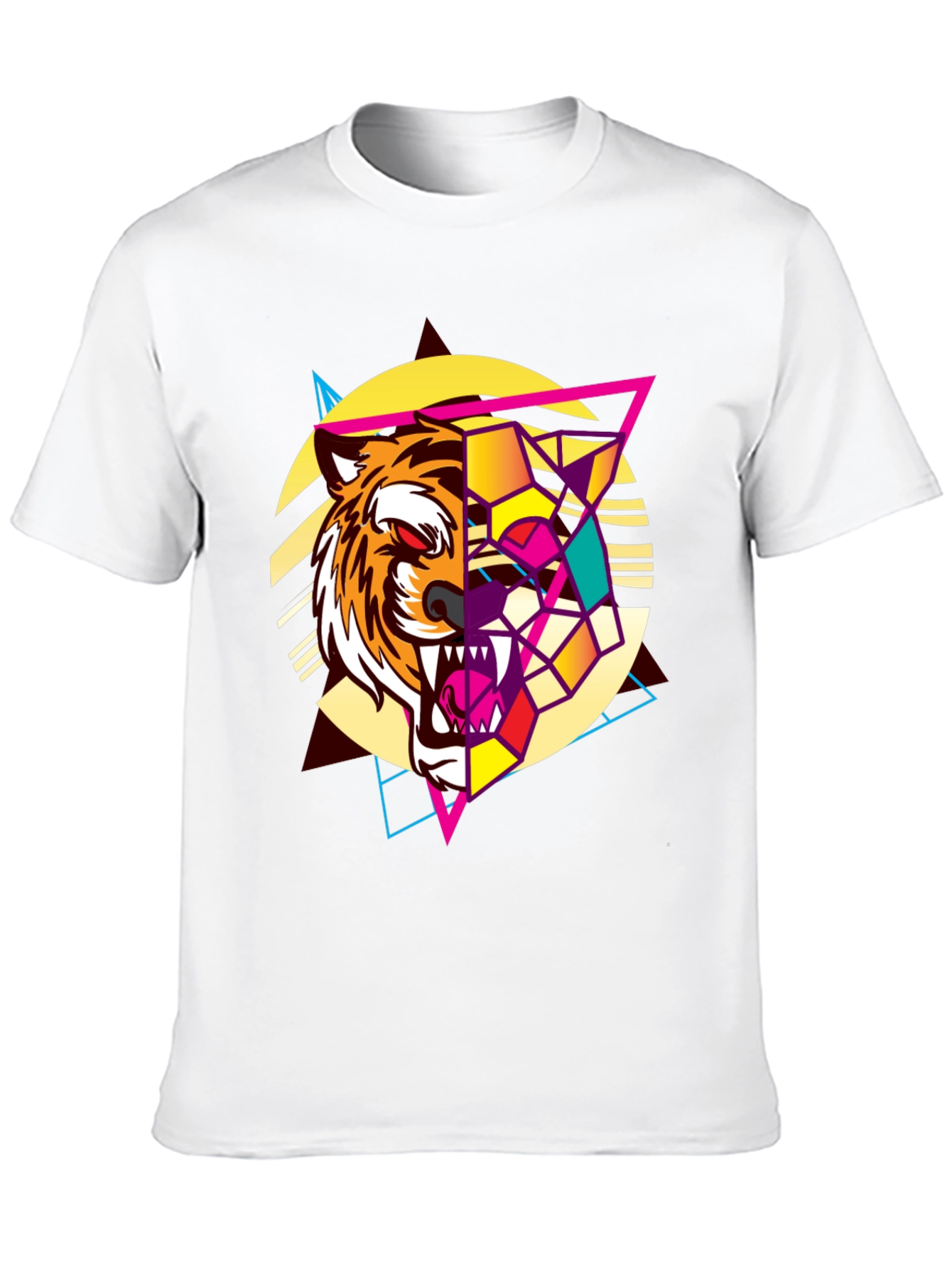 Geometric Tiger Graphic Print Black T-Shirt
