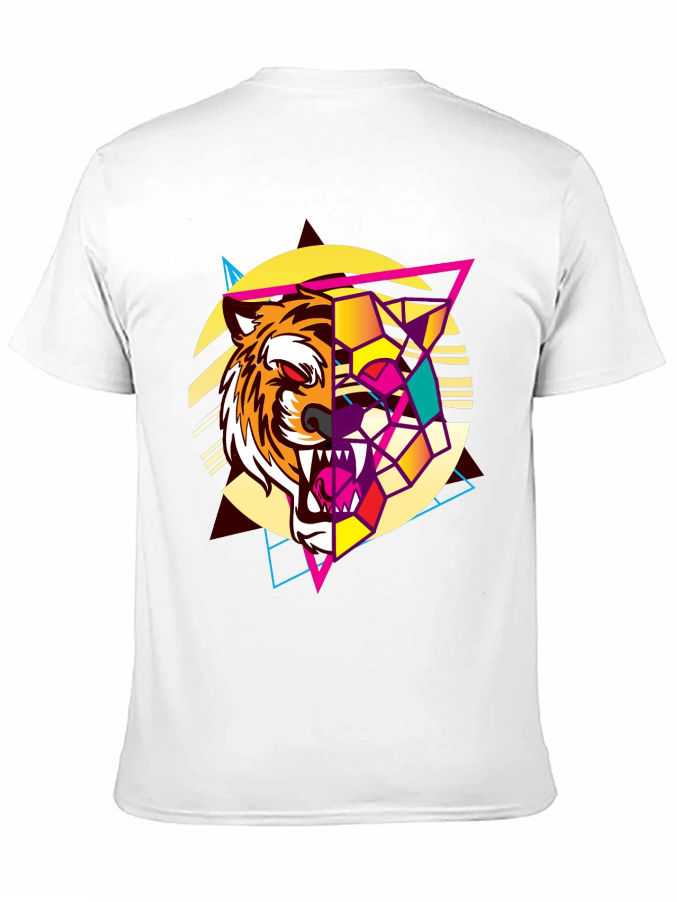 Geometric Tiger Graphic Print Black T-Shirt