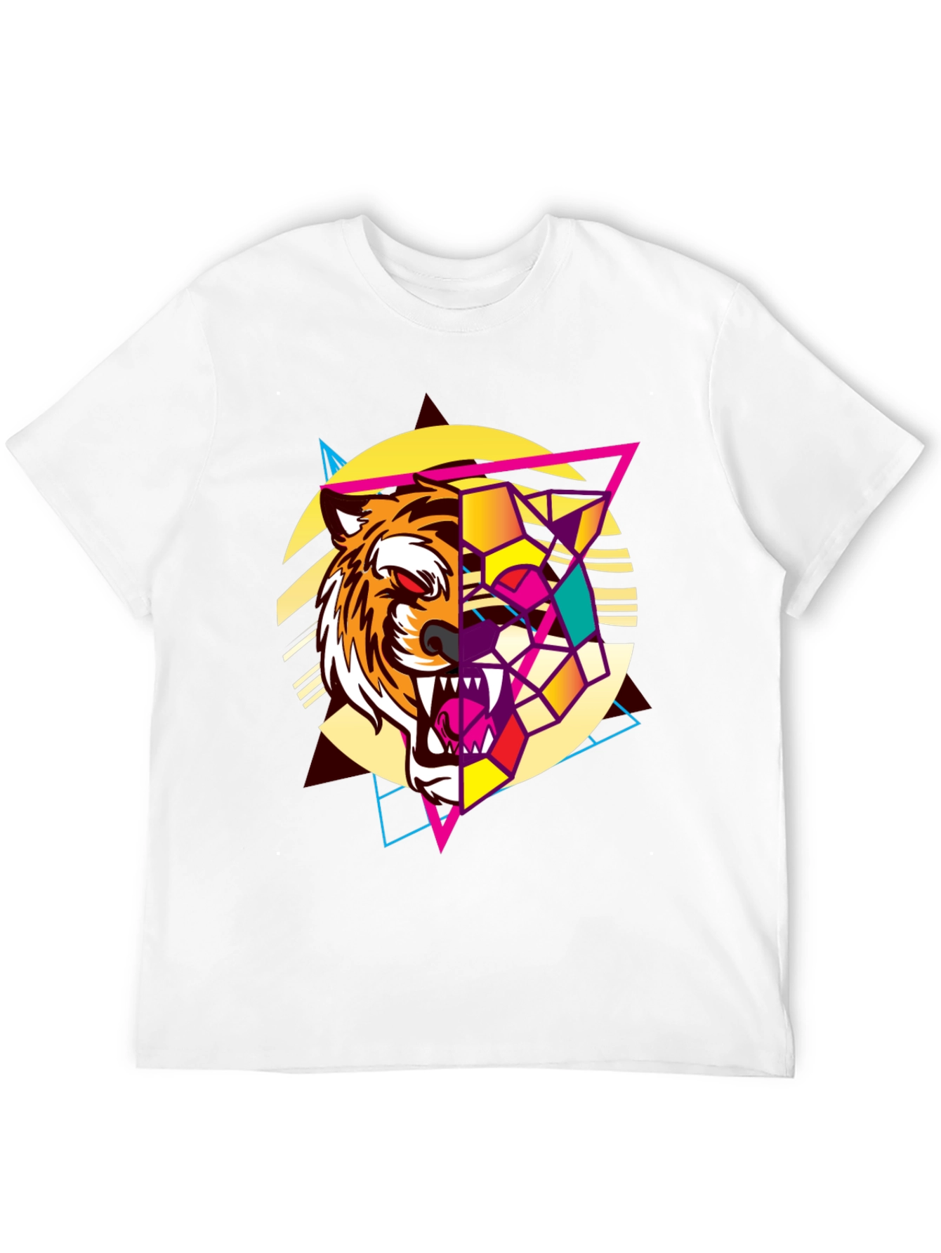 Geometric Tiger Graphic Print Black T-Shirt