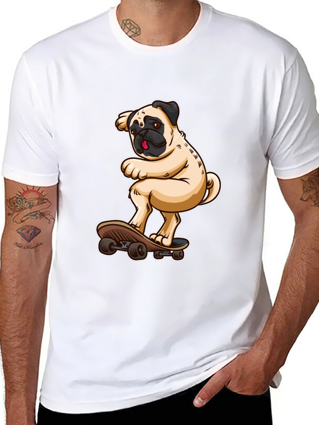 Pug on Skateboard Graphic Tee
