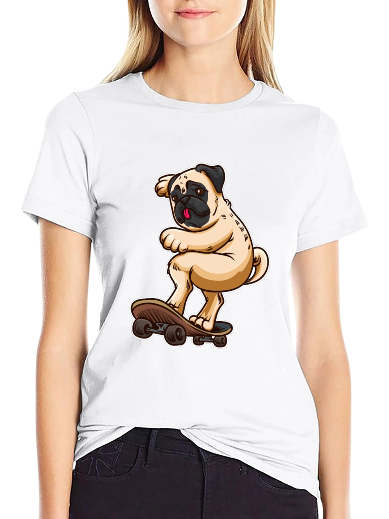 Pug on Skateboard Graphic Tee