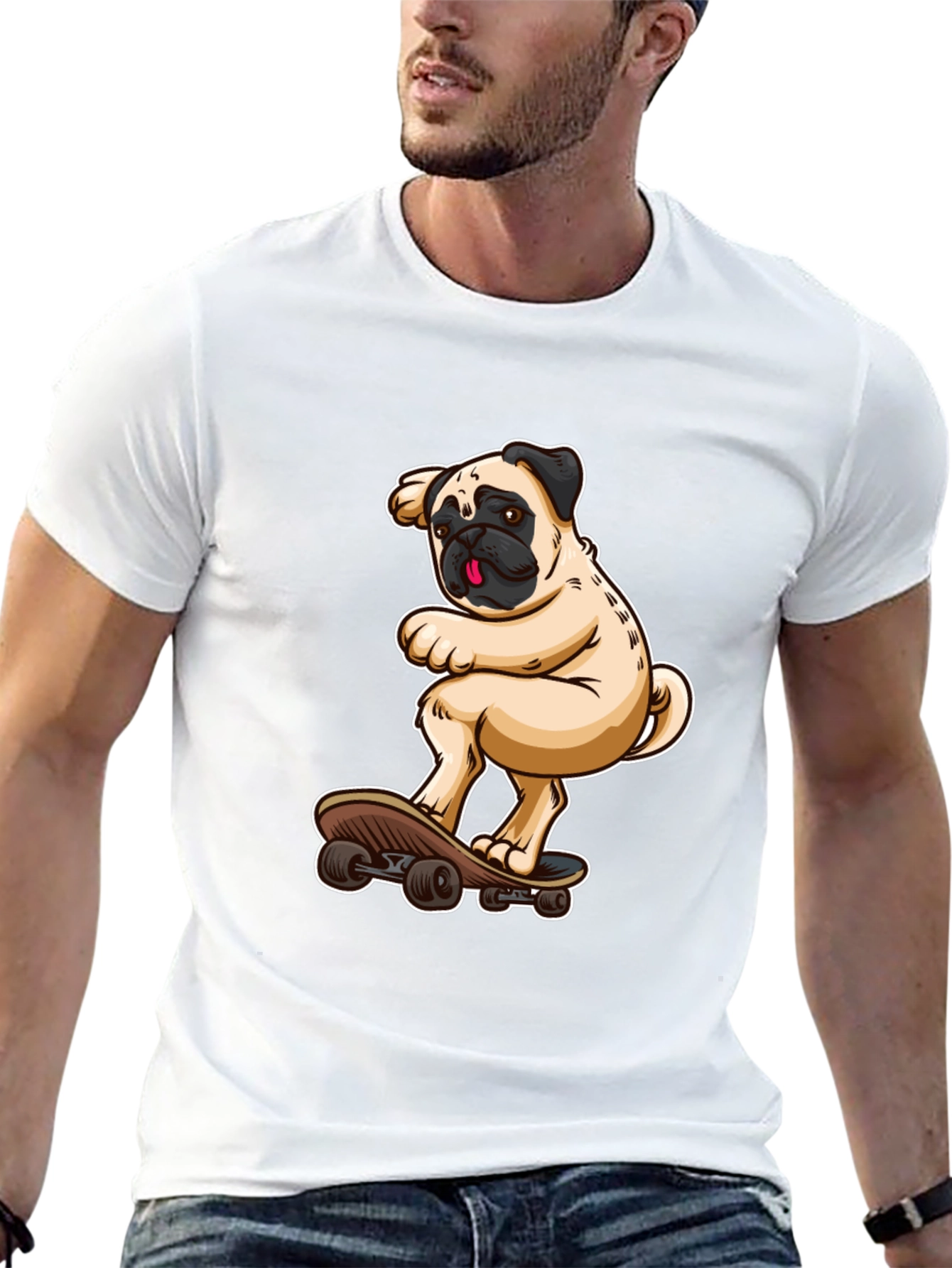 Pug on Skateboard Graphic Tee