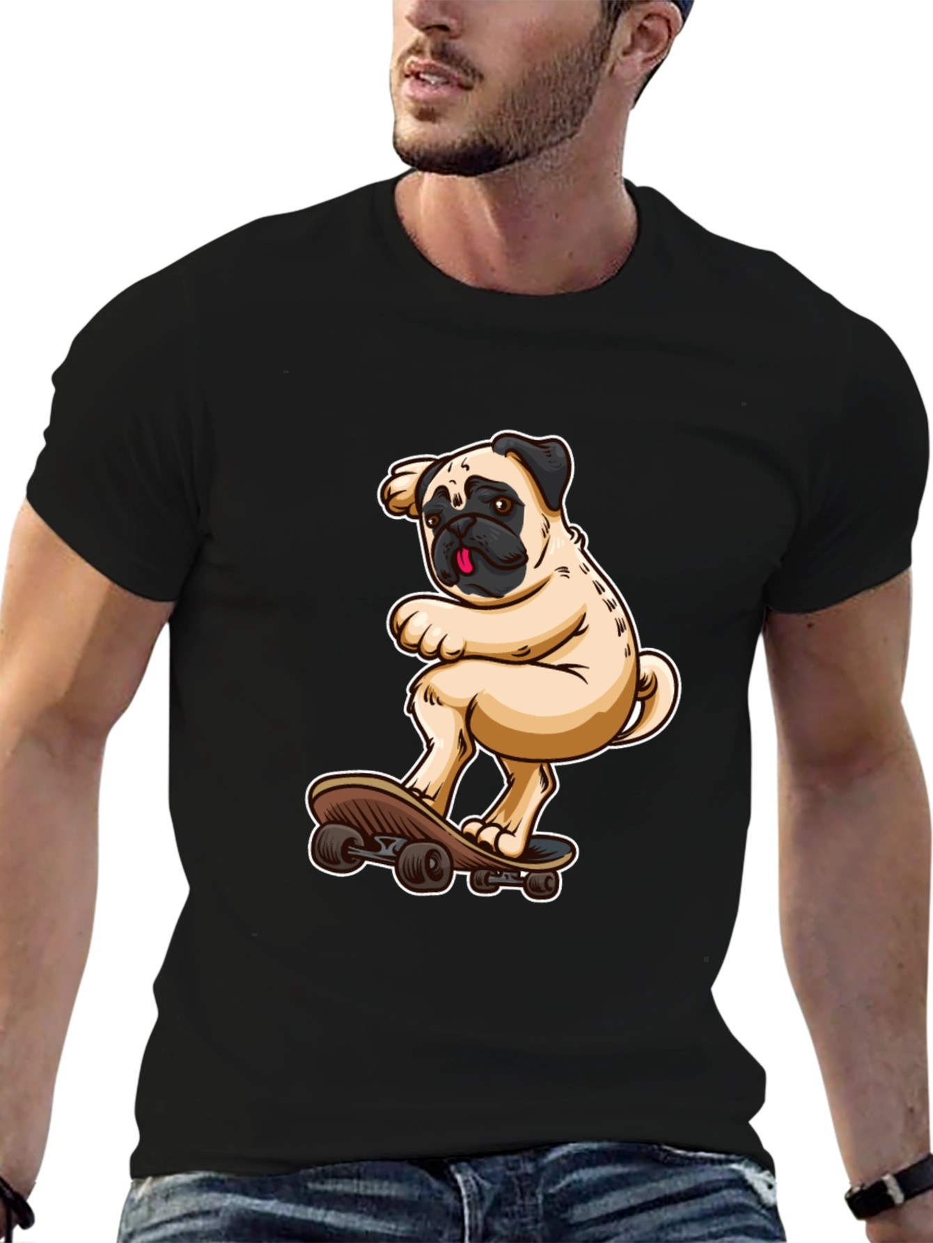 Pug on Skateboard Graphic Tee