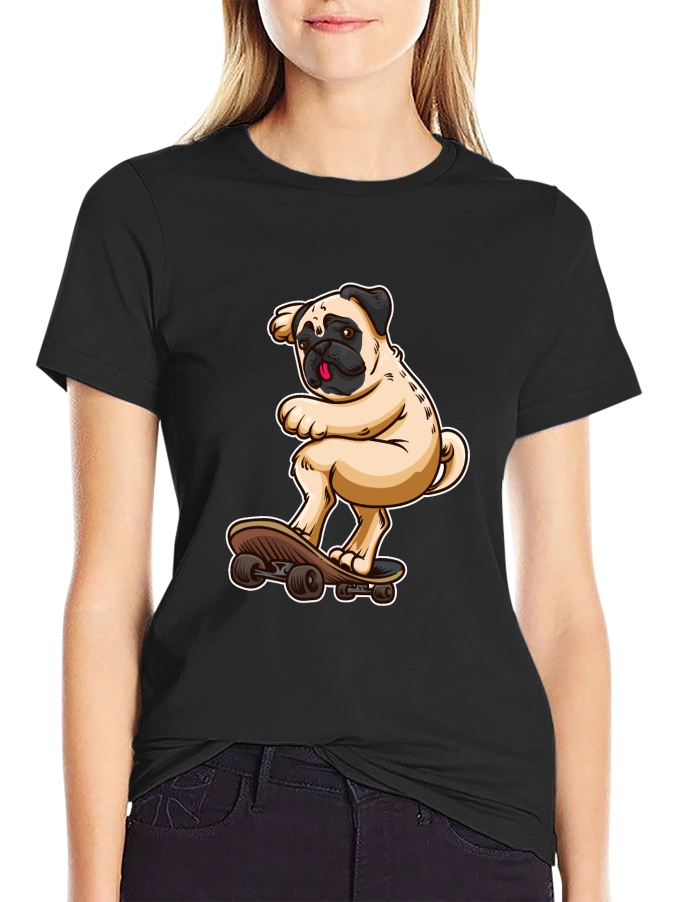 Pug on Skateboard Graphic Tee