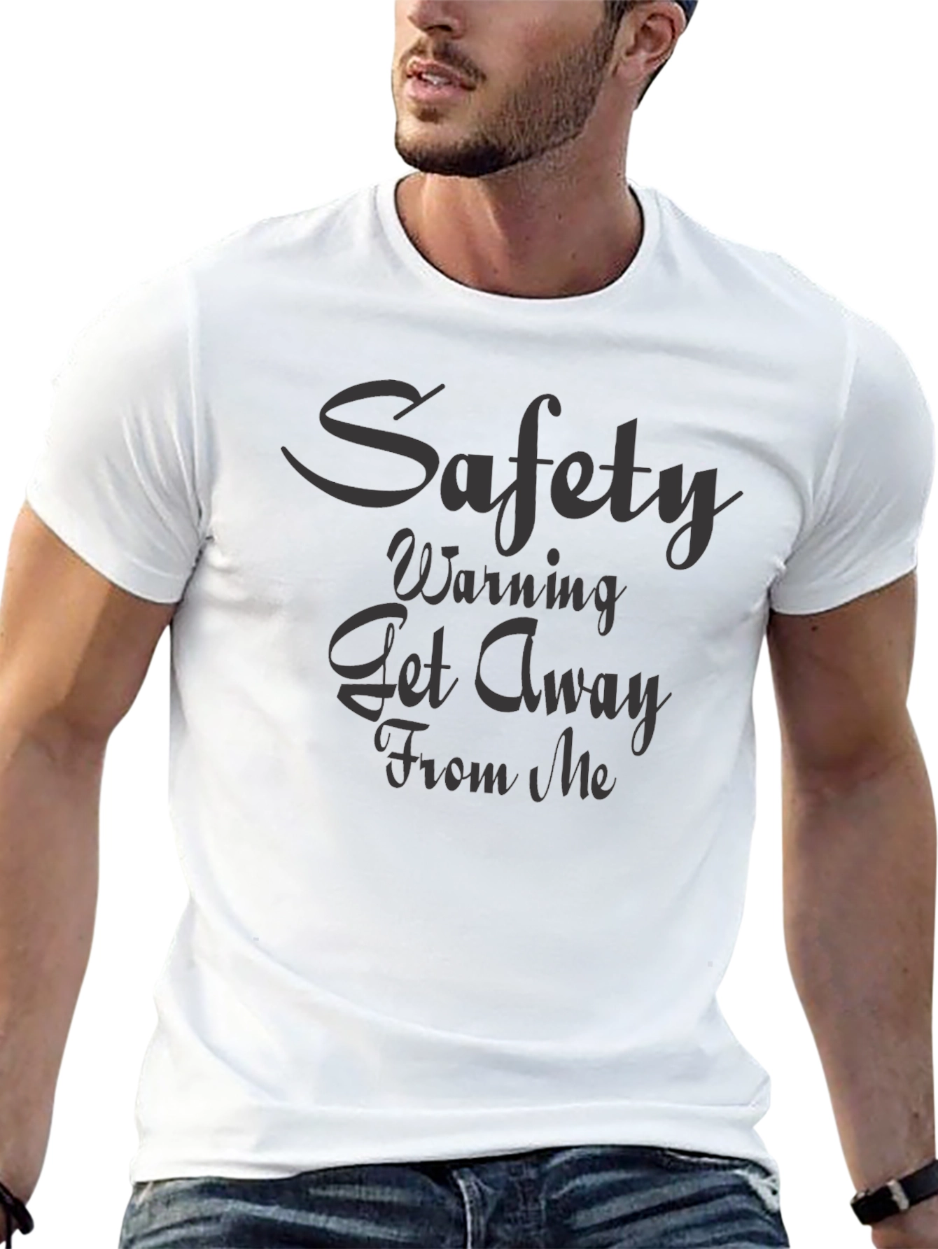 Safety Warning Graphic Tee - Black Cotton Blend T-Shirt