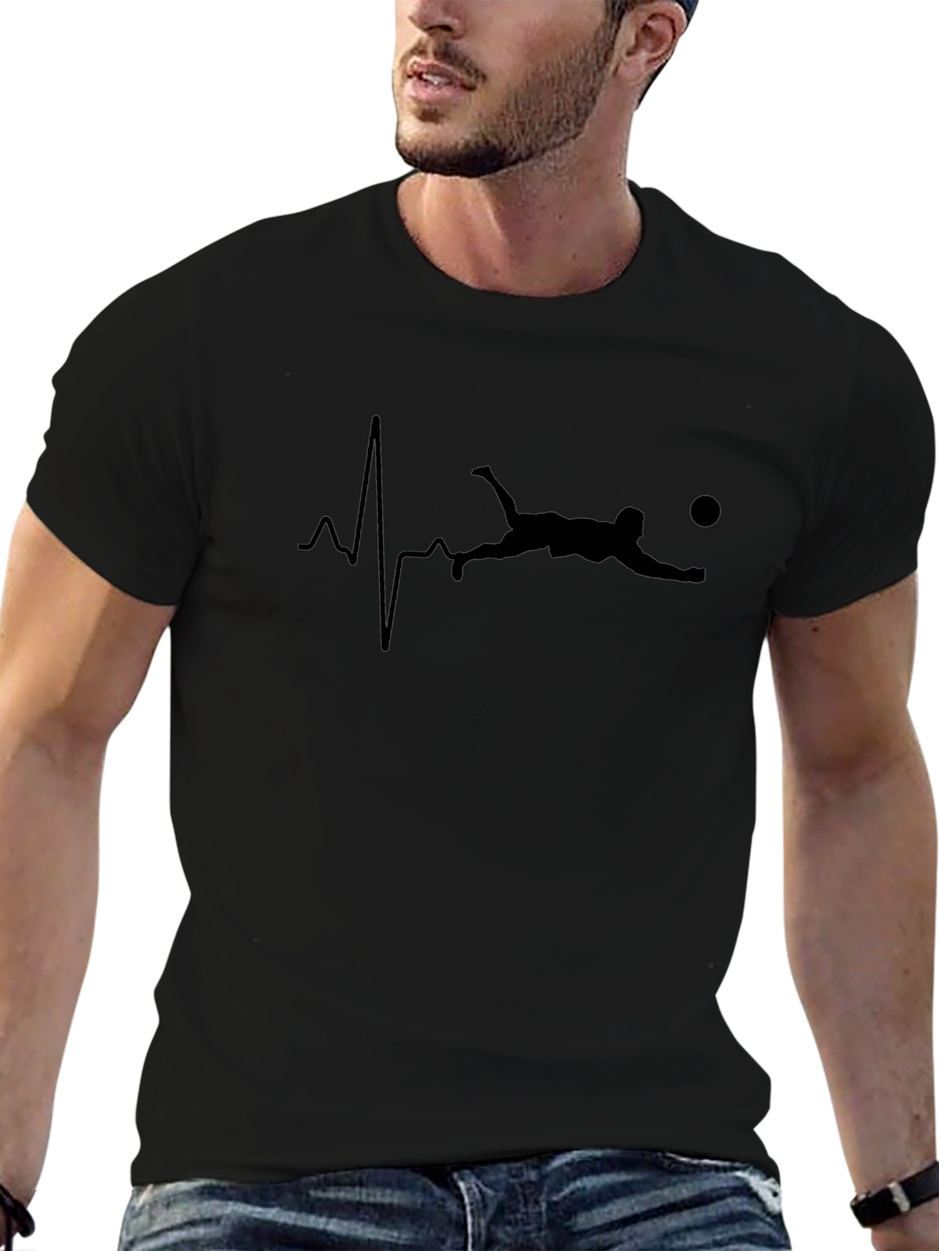 Soccer Heartbeat Graphic Tee - Black Cotton T-Shirt