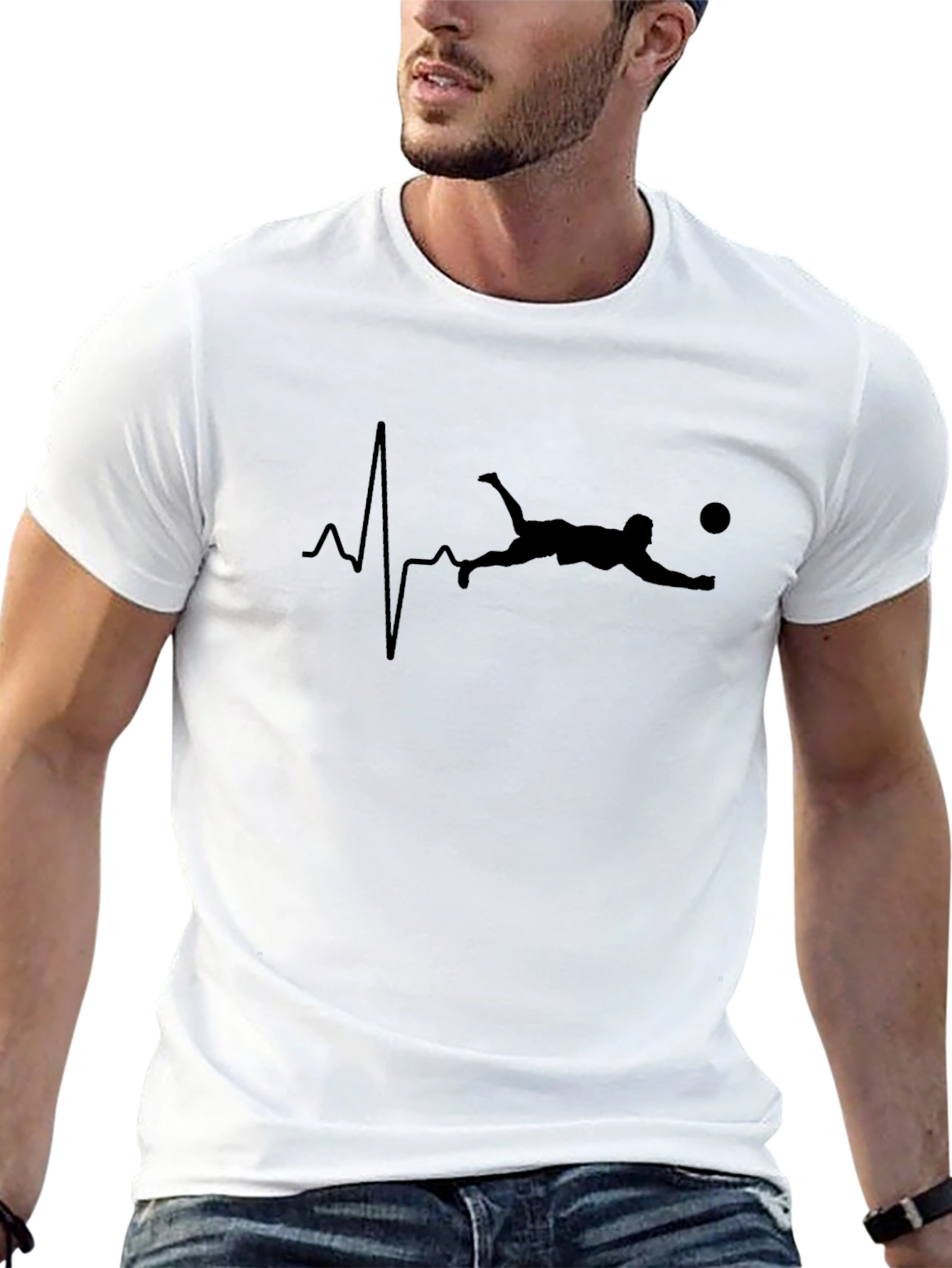 Soccer Heartbeat Graphic Tee - Black Cotton T-Shirt