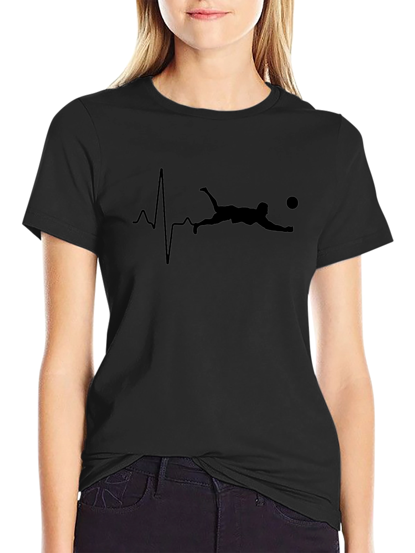 Soccer Heartbeat Graphic Tee - Black Cotton T-Shirt