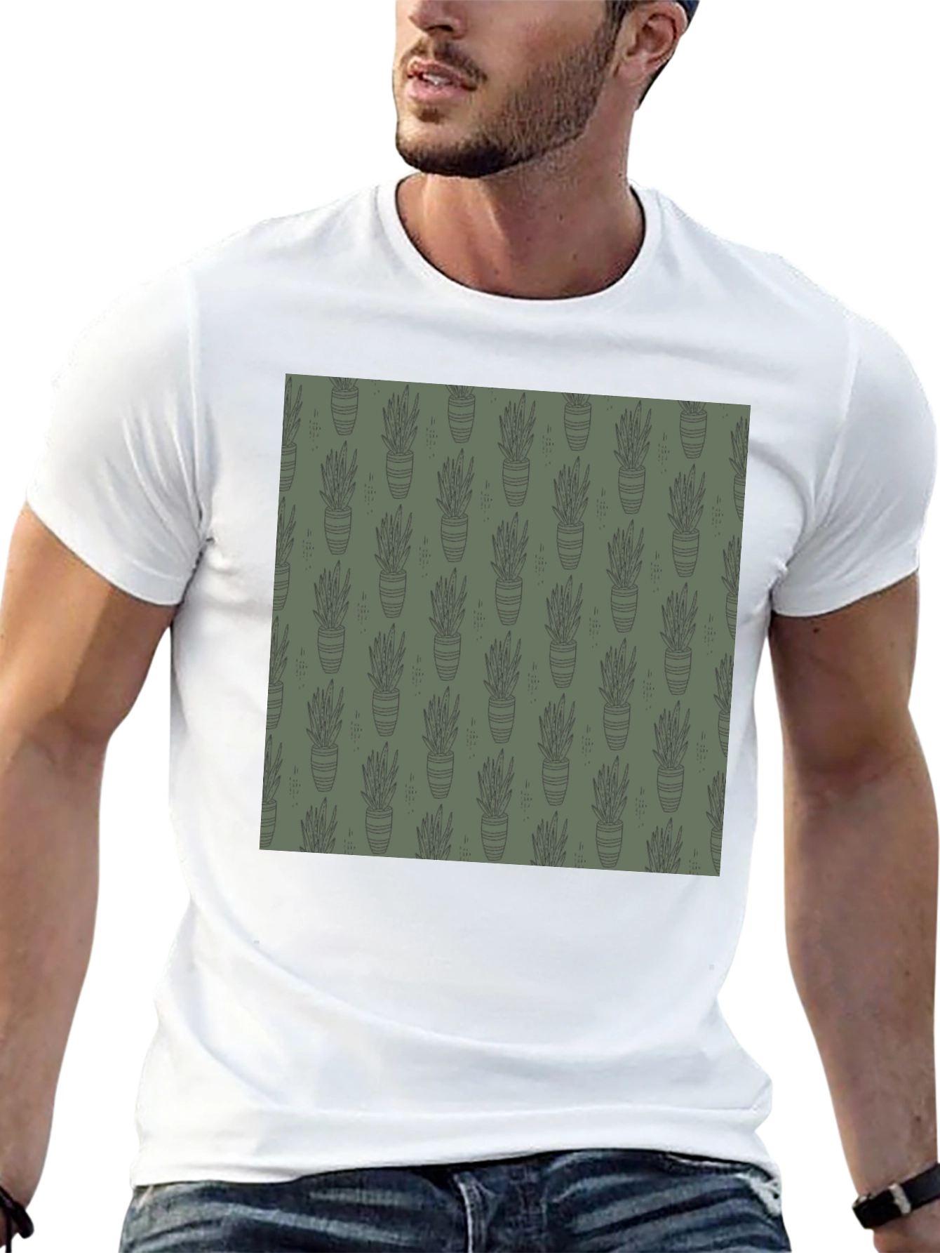 Unique Potted Plant Print T-Shirt
