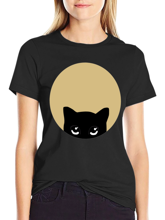 Cute Peekaboo Cat Graphic T-Shirt - Black