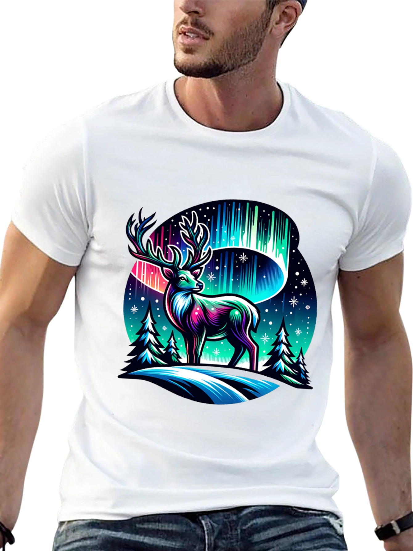 Northern Lights Deer Graphic Tee