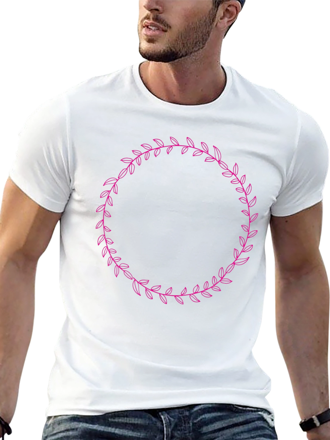 Mens Black T-Shirt with Floral Wreath Design