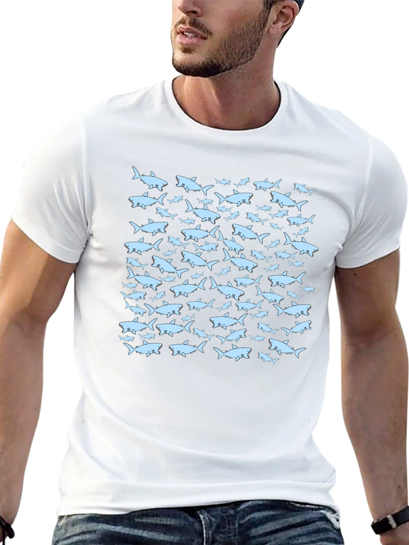Shark Pattern Black T-Shirt