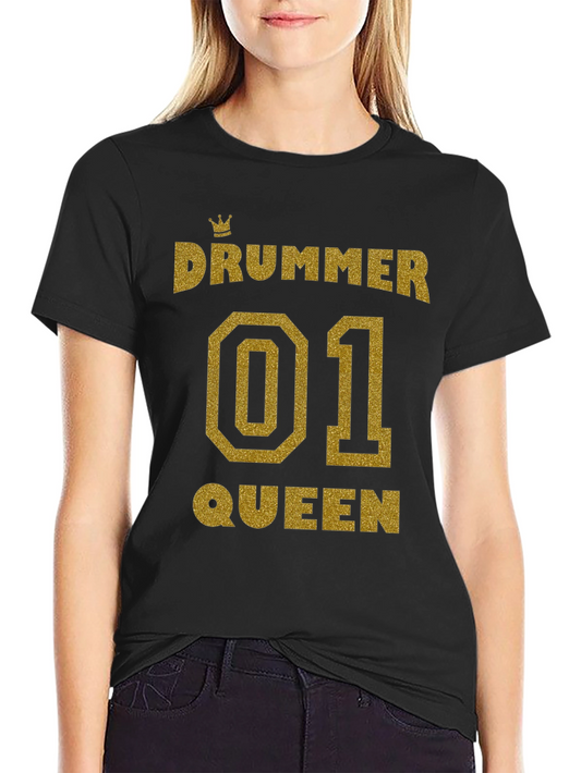 Drummer Queen 01 Glitter Print T-Shirt