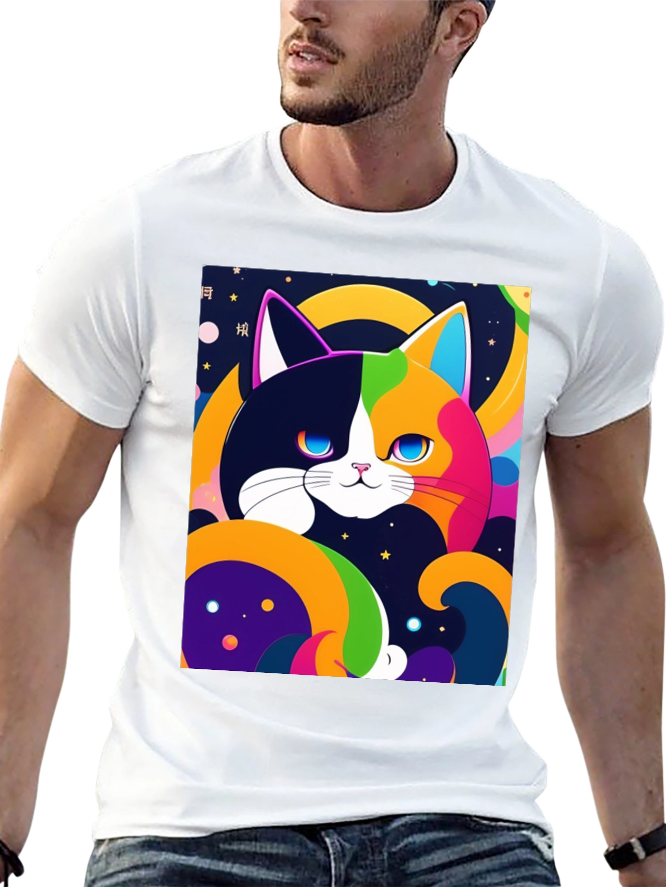 Colorful Cat Graphic T-Shirt