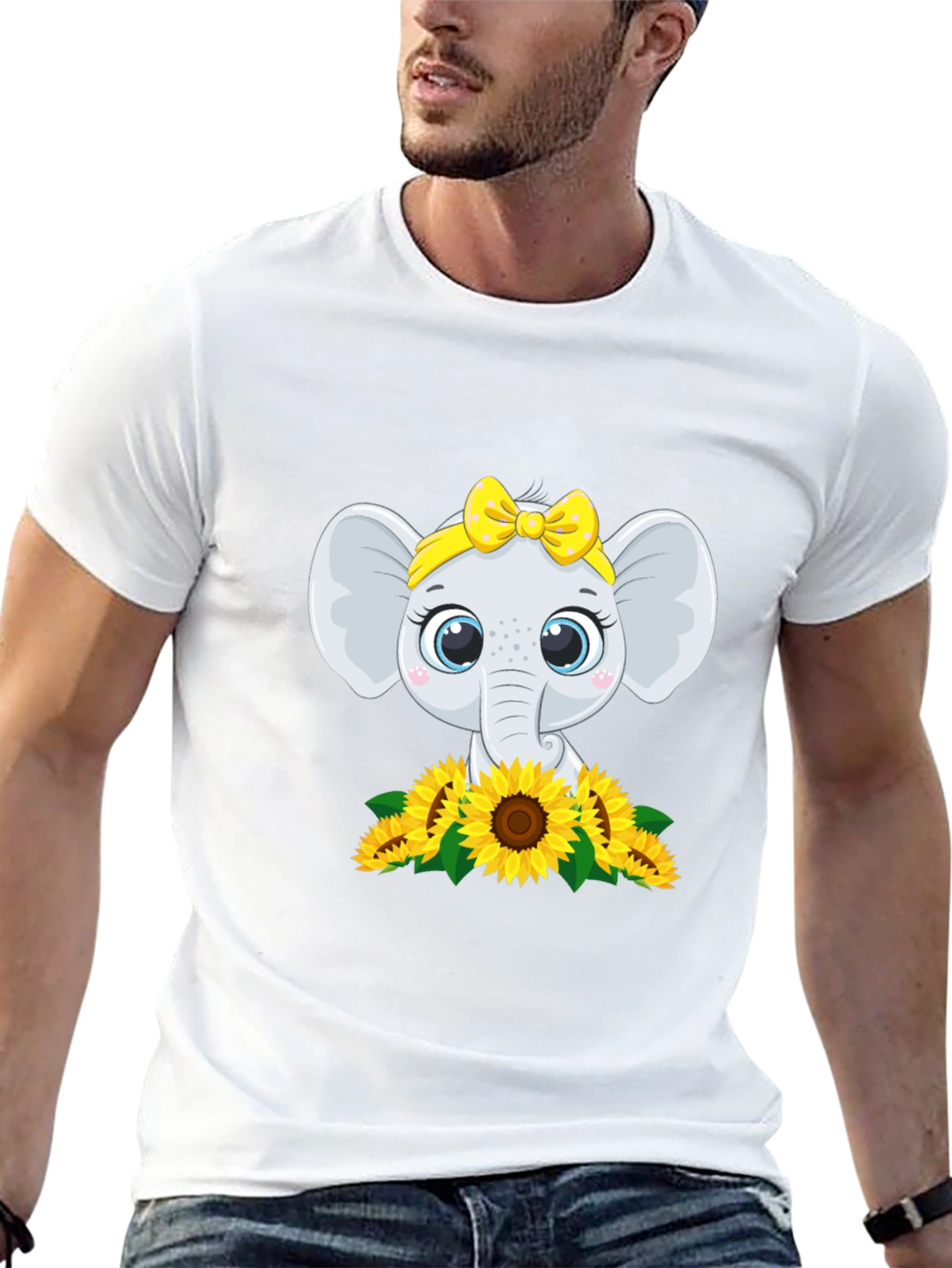 Cute Elephant Sunflower Graphic Tee